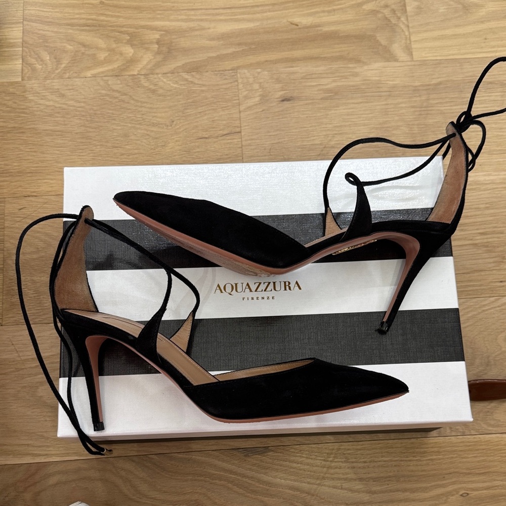 Aquazzura Very Matilde 85mm Black Suede Pumps Size 37.5 - Picture 8 of 11